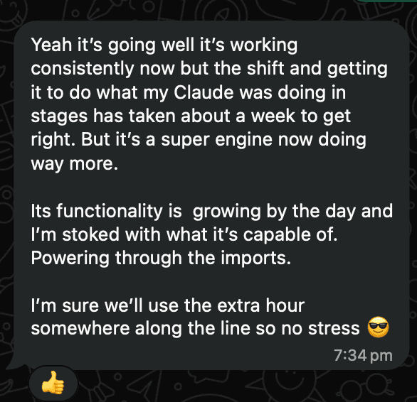 WhatsApp from a crane hire business on how their build is going